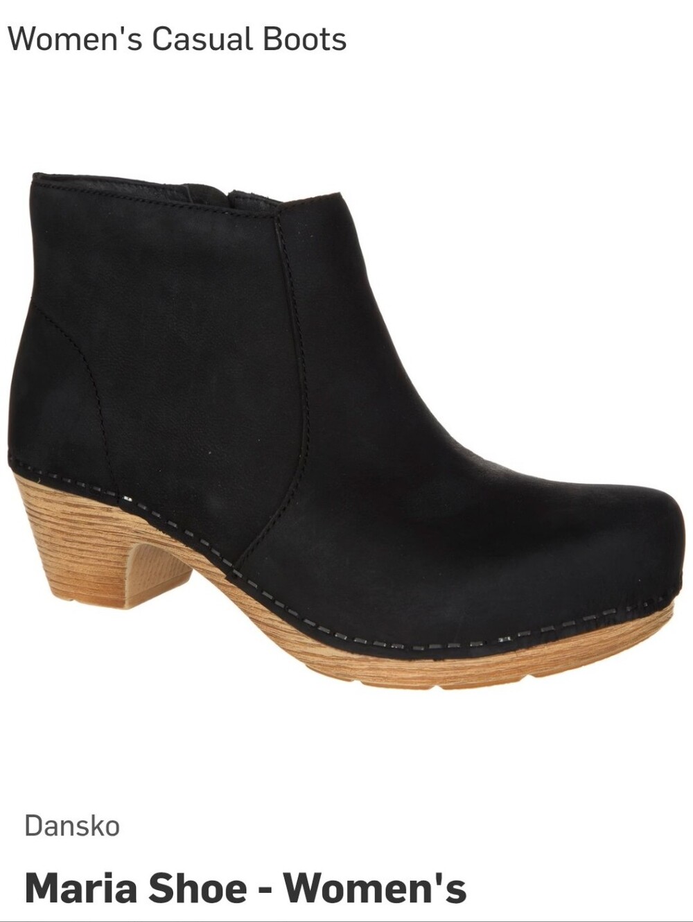 Dansko Maria Black  Nubuck Leather Ankle Bootie with Wood-grain Block Heel NWOT